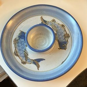 Ceramic Chip and Dip Salmon Asian Fish Platter pottery